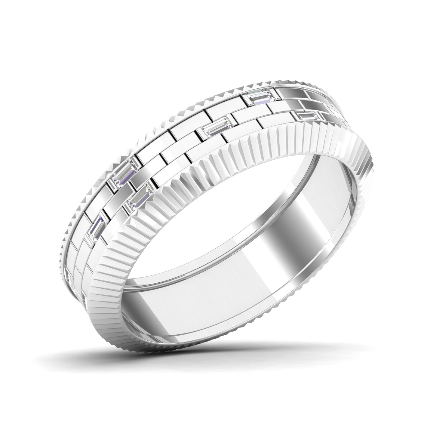 Maurya Brick Pattern Baguette Diamond Mattoni Stackable Wedding Band