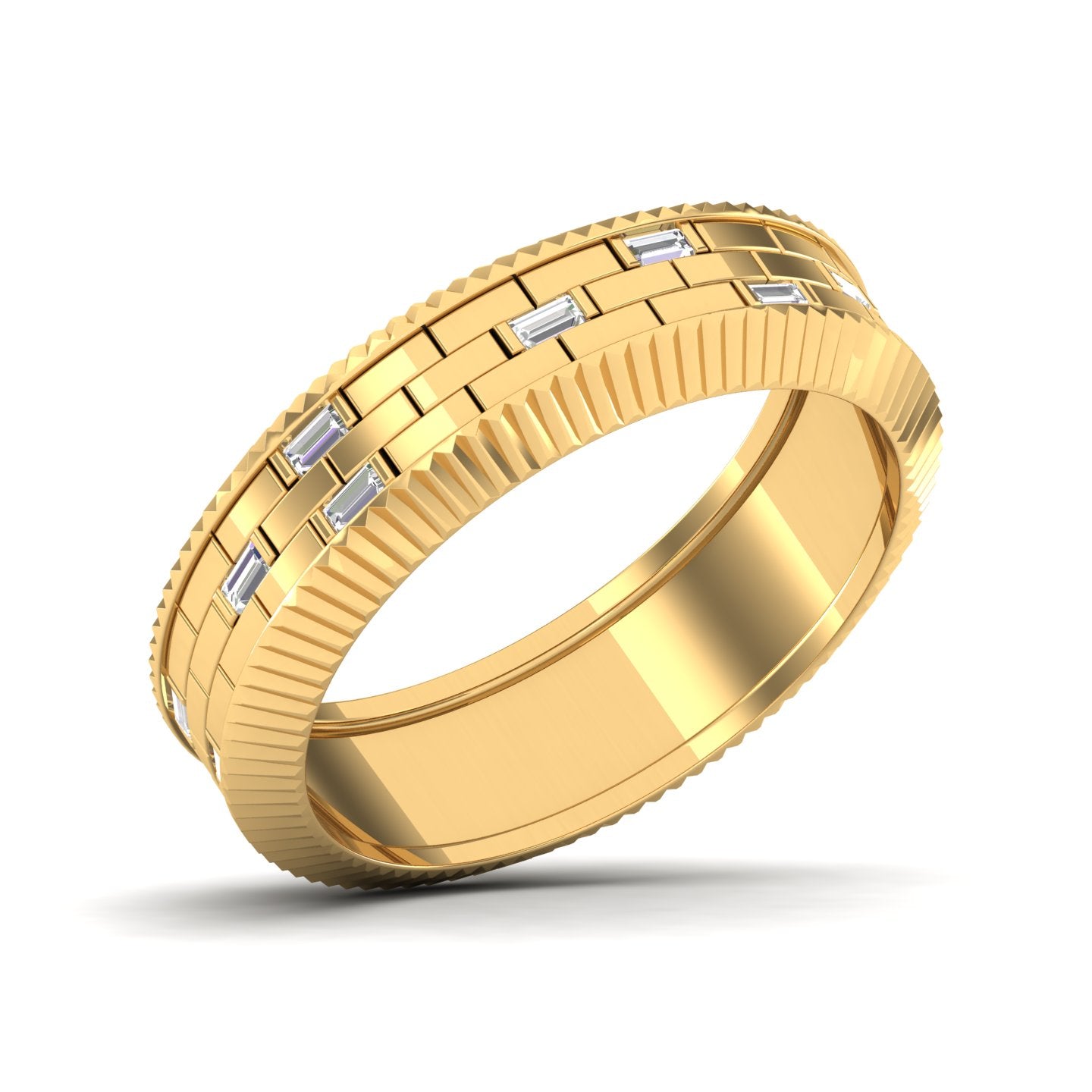 Maurya Brick Pattern Baguette Diamond Mattoni Stackable Wedding Band