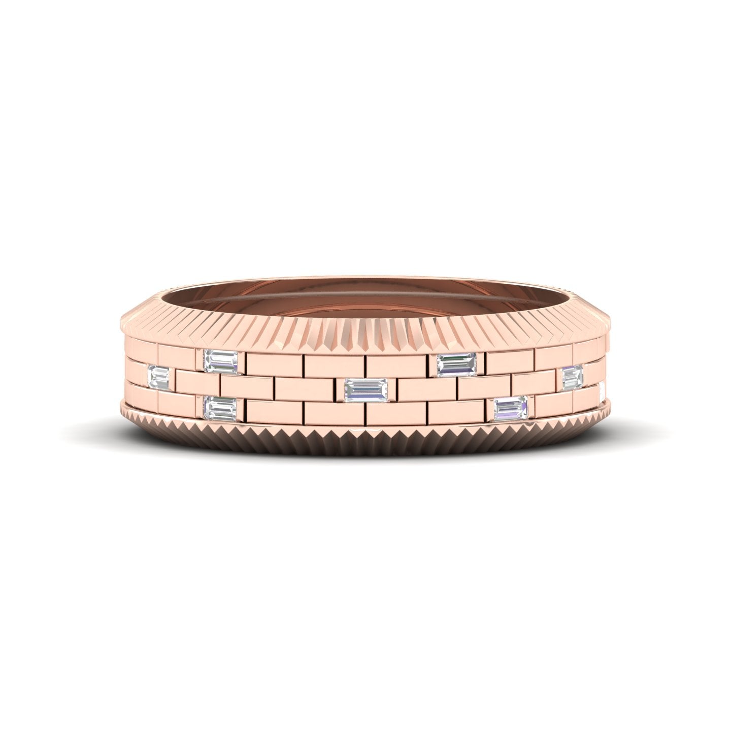 Maurya Brick Pattern Baguette Diamond Mattoni Stackable Wedding Band