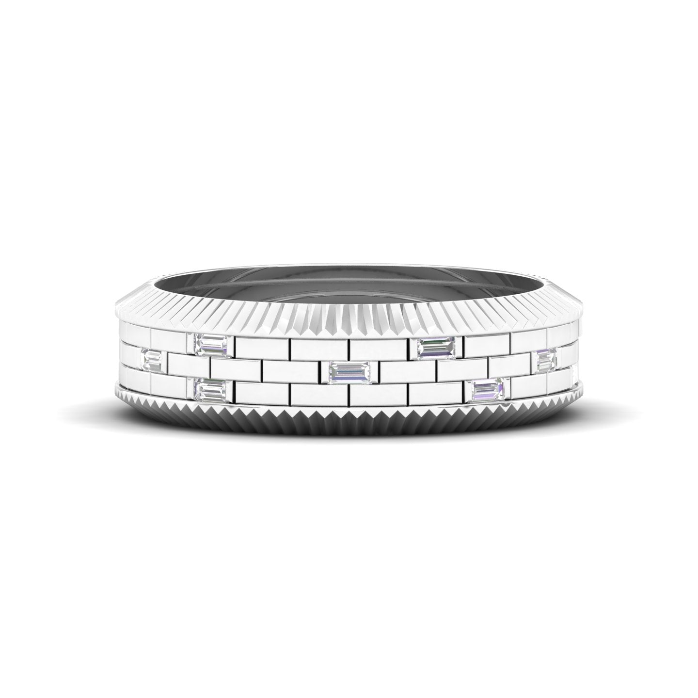 Maurya Brick Pattern Baguette Diamond Mattoni Stackable Wedding Band
