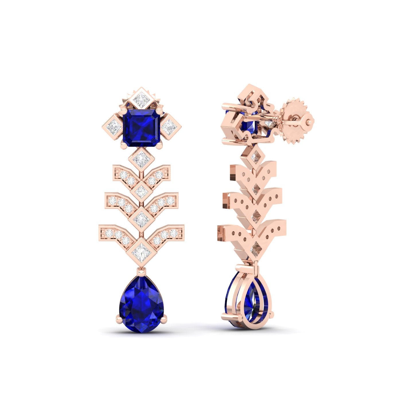 Maurya Blue Sapphire Elevation Drop Earrings with Diamonds