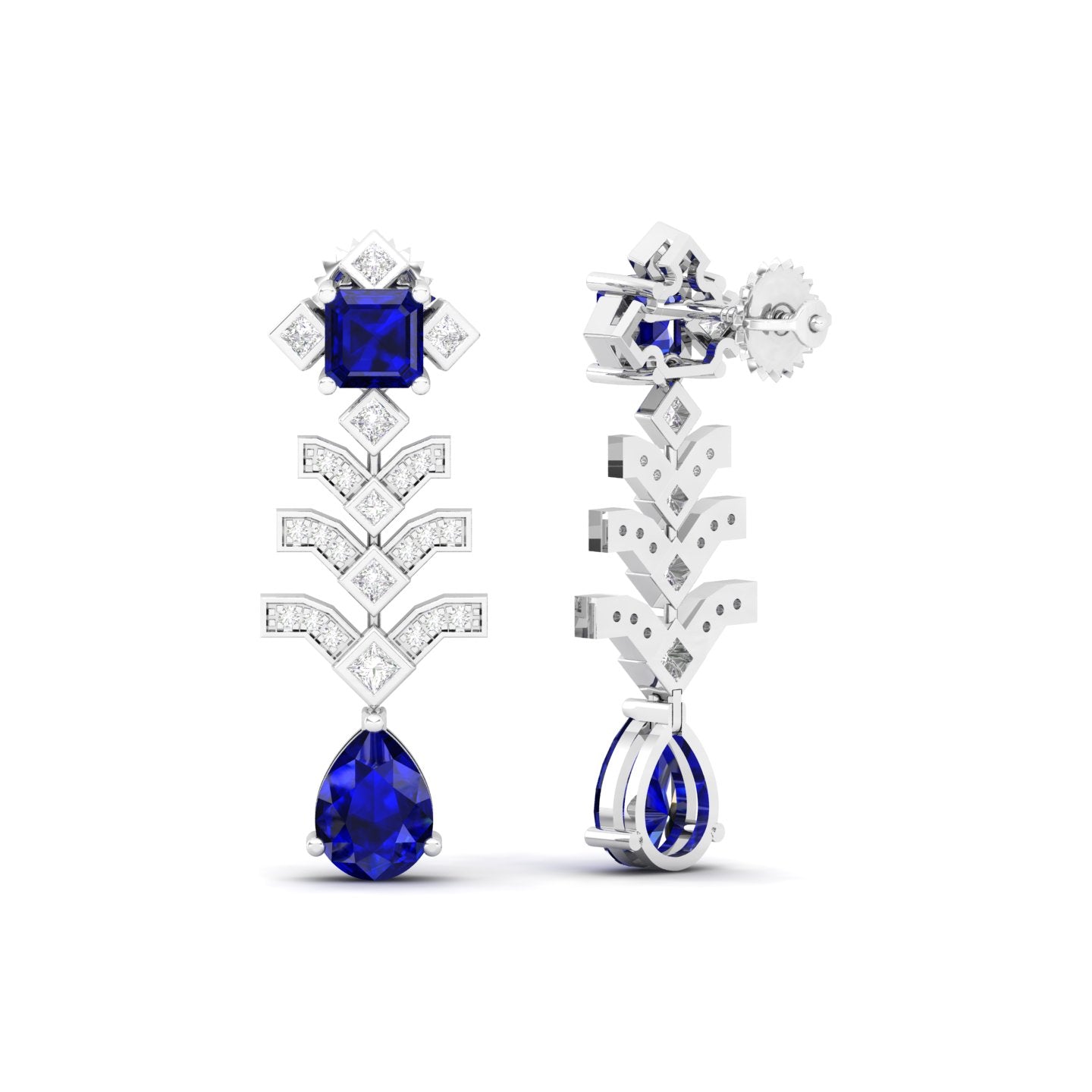 Maurya Blue Sapphire Elevation Drop Earrings with Diamonds