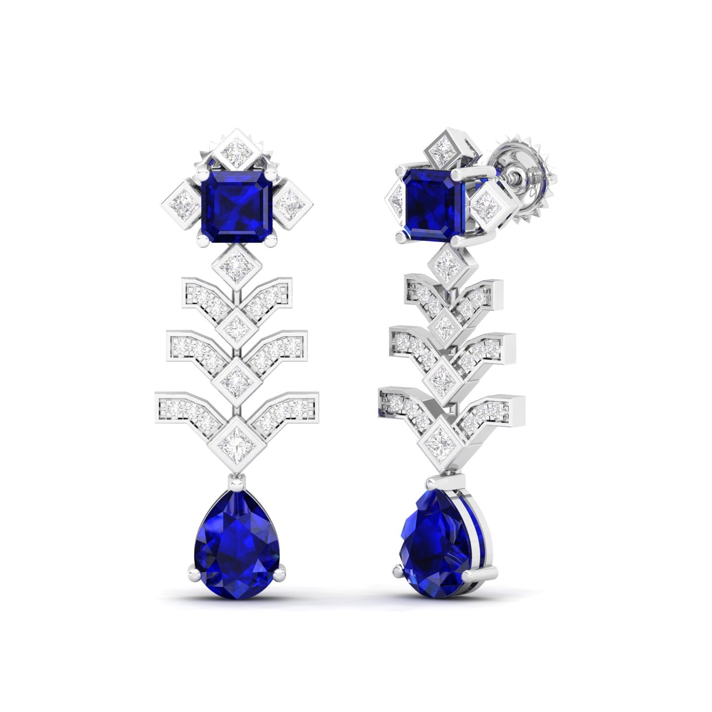 Maurya Blue Sapphire Elevation Drop Earrings with Diamonds