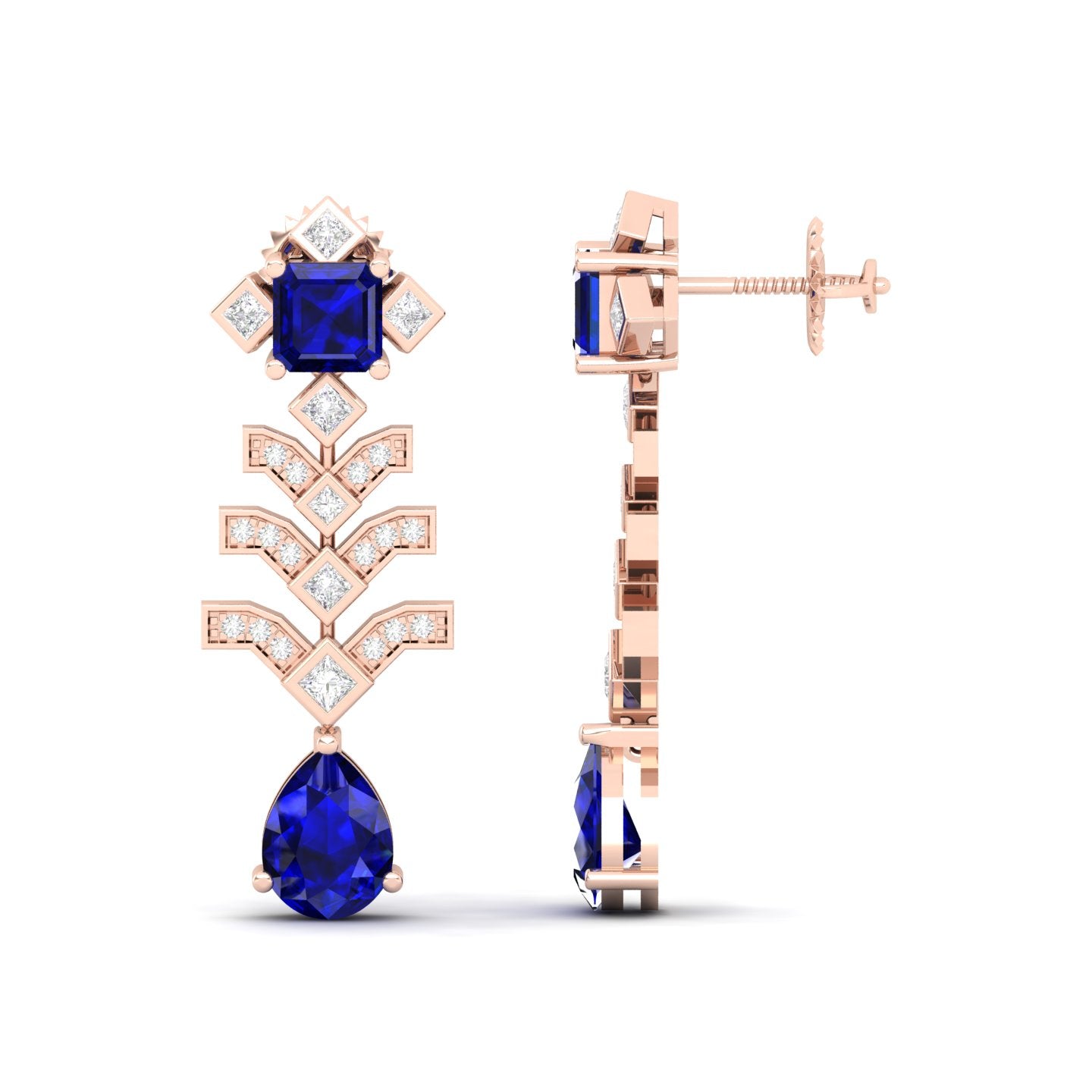 Maurya Blue Sapphire Elevation Drop Earrings with Diamonds