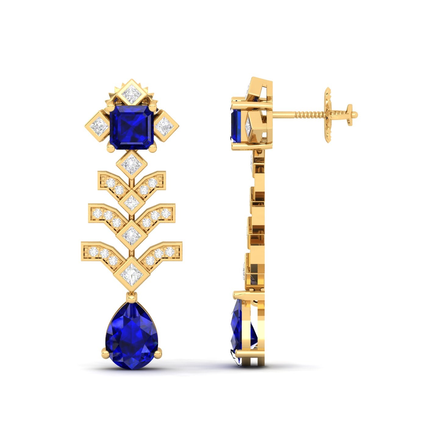 Maurya Blue Sapphire Elevation Drop Earrings with Diamonds