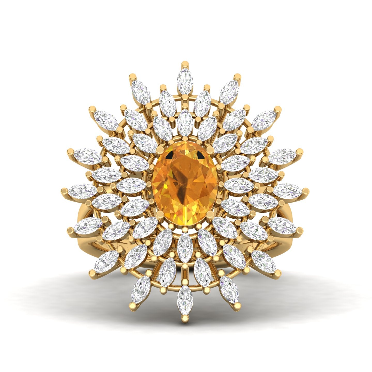 Maurya Solitaire Citrine Sunflower Cocktail Ring with Marquise Diamonds