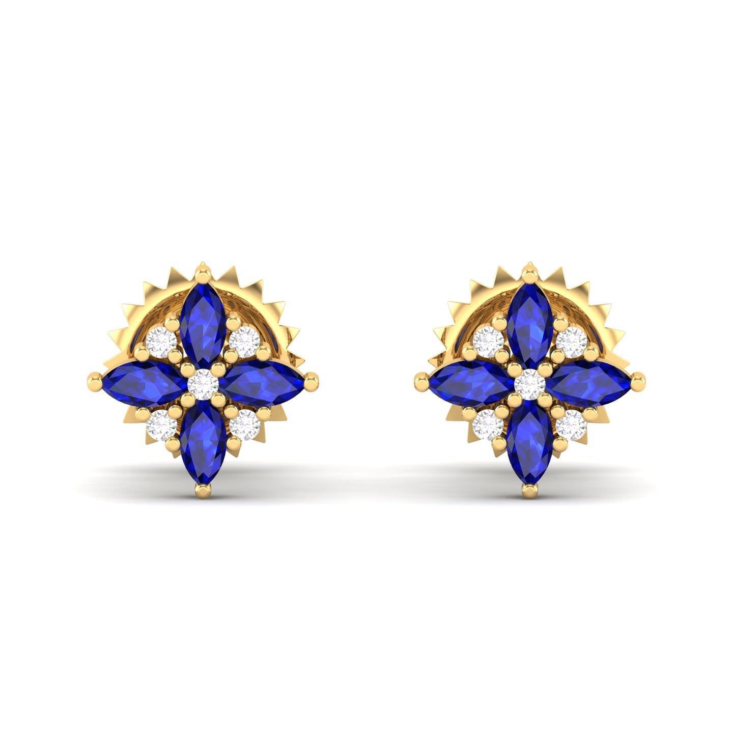 Maurya Frozen Flower Blue Sapphire Stud Earrings with Diamond