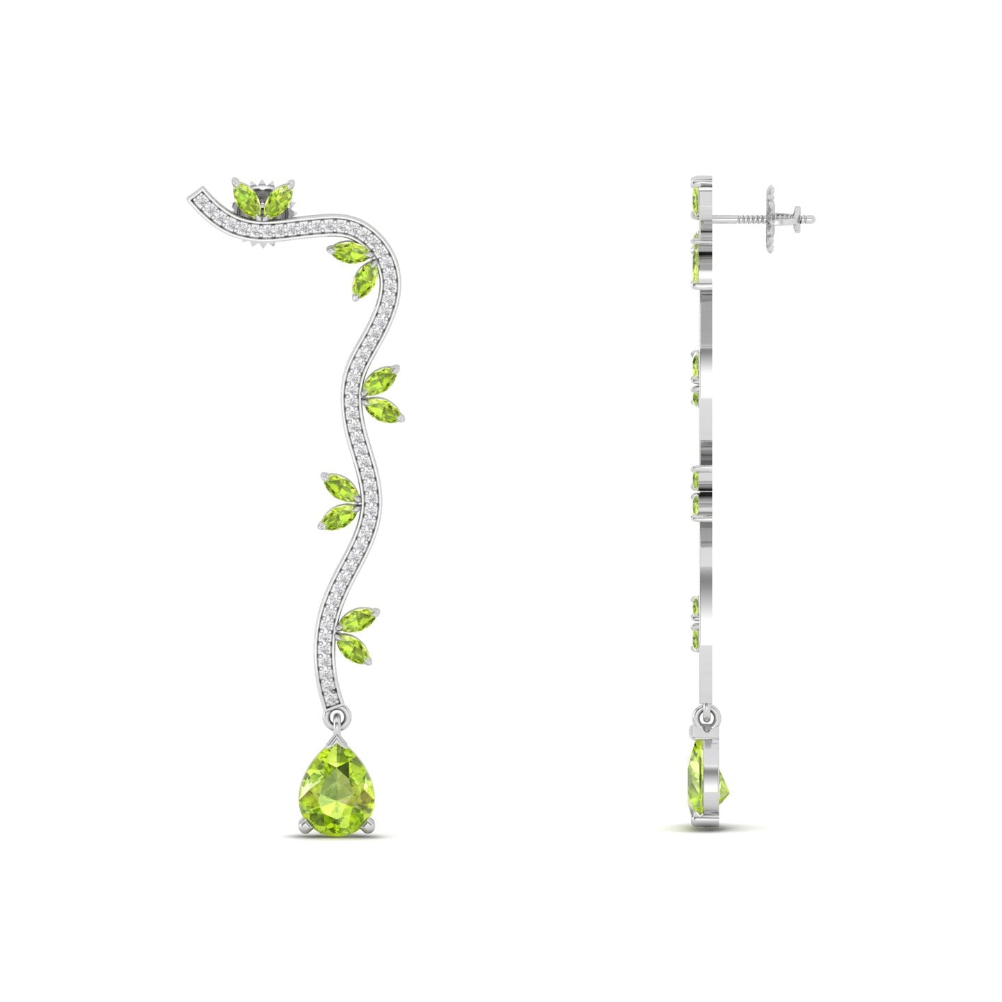 Maurya Bamboo Peridot Drop Earrings with Diamonds