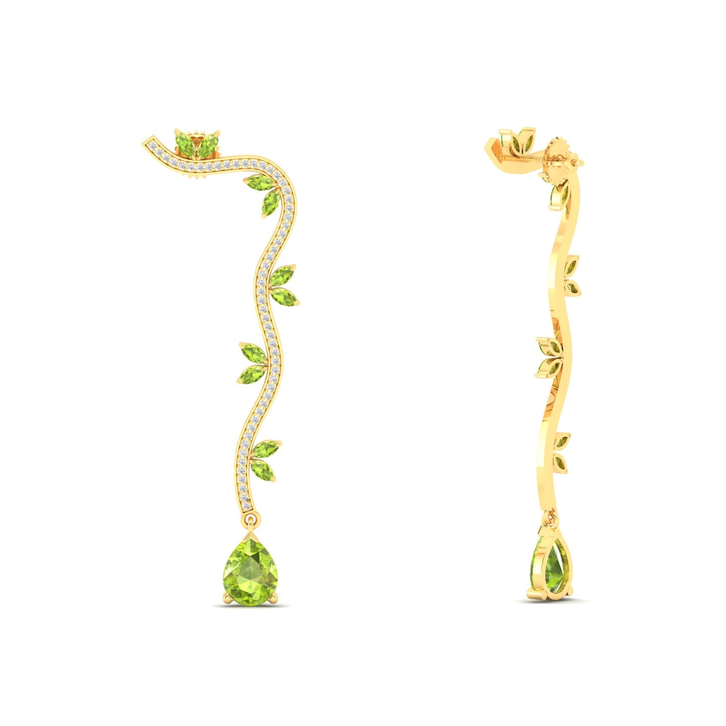 Maurya Bamboo Peridot Drop Earrings with Diamonds