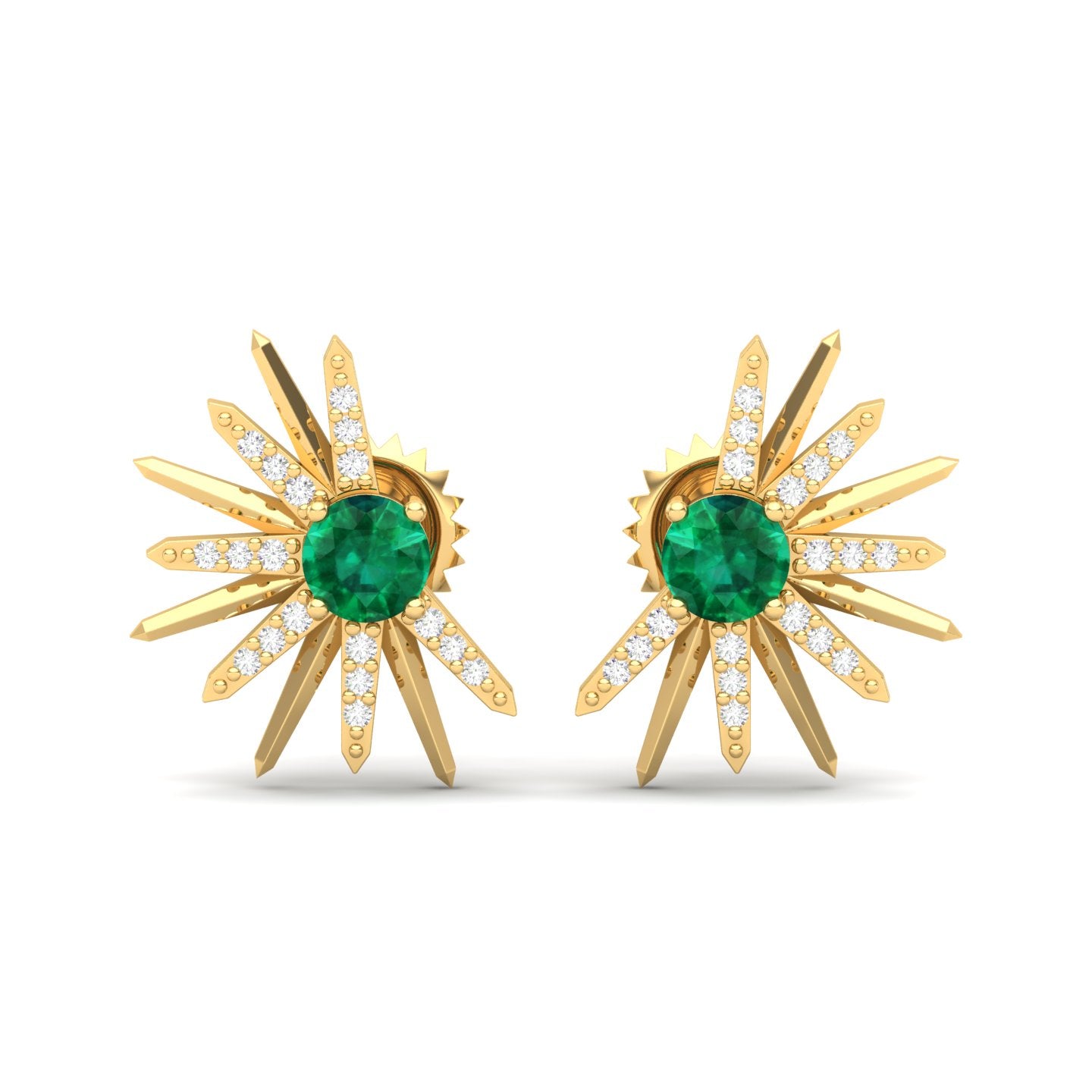 Maurya Emerald Rays From The Center Push Back Earrings with Diamonds