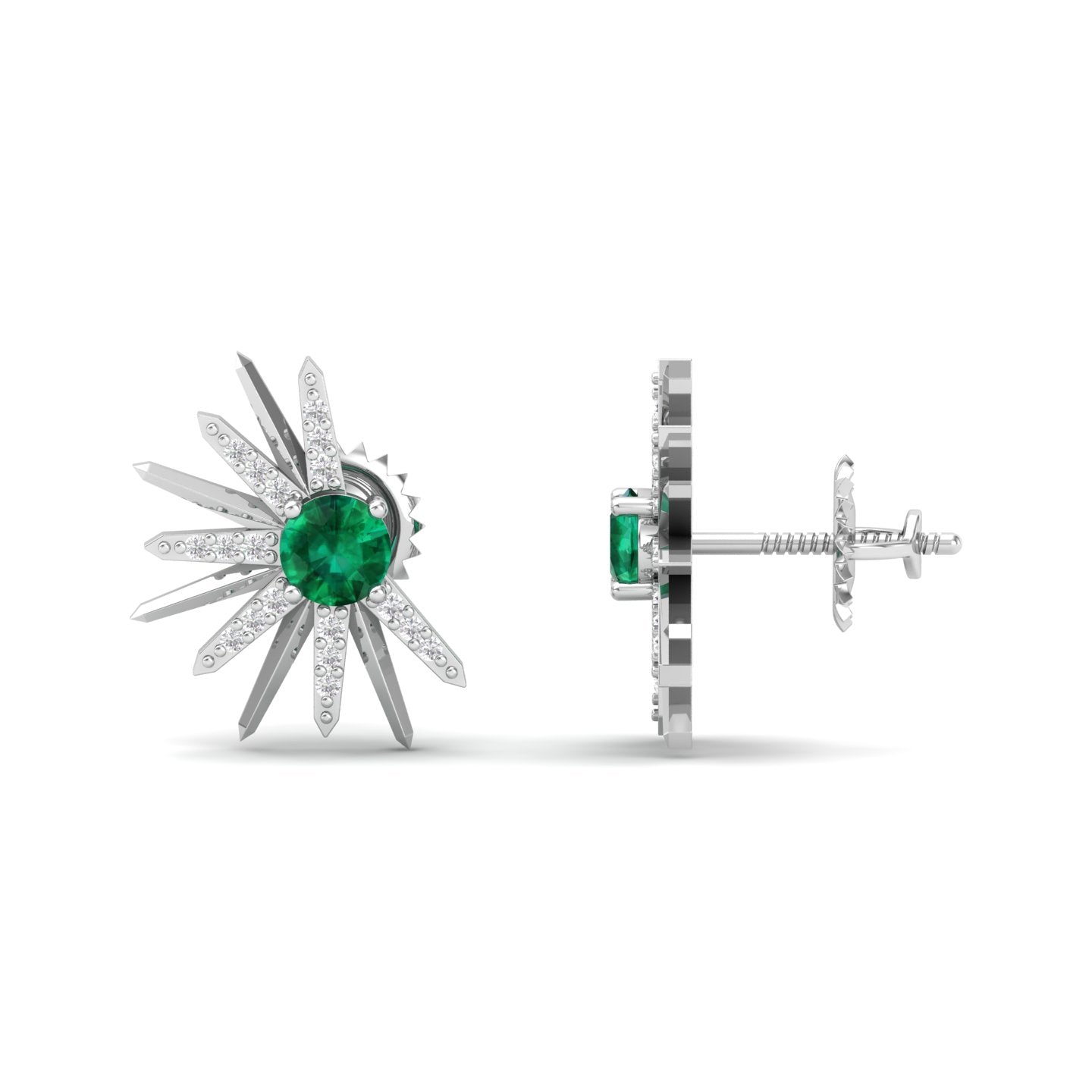 Maurya Emerald Rays From The Center Push Back Earrings with Diamonds