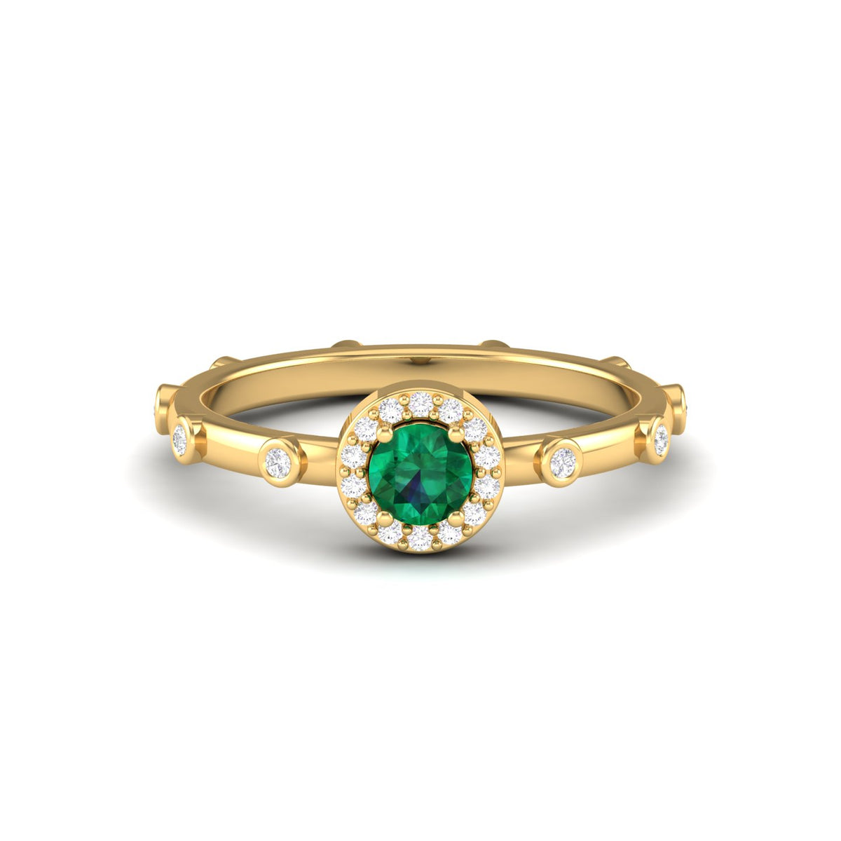 Maurya Mountain Emerald Engagement Ring with Diamond Halo