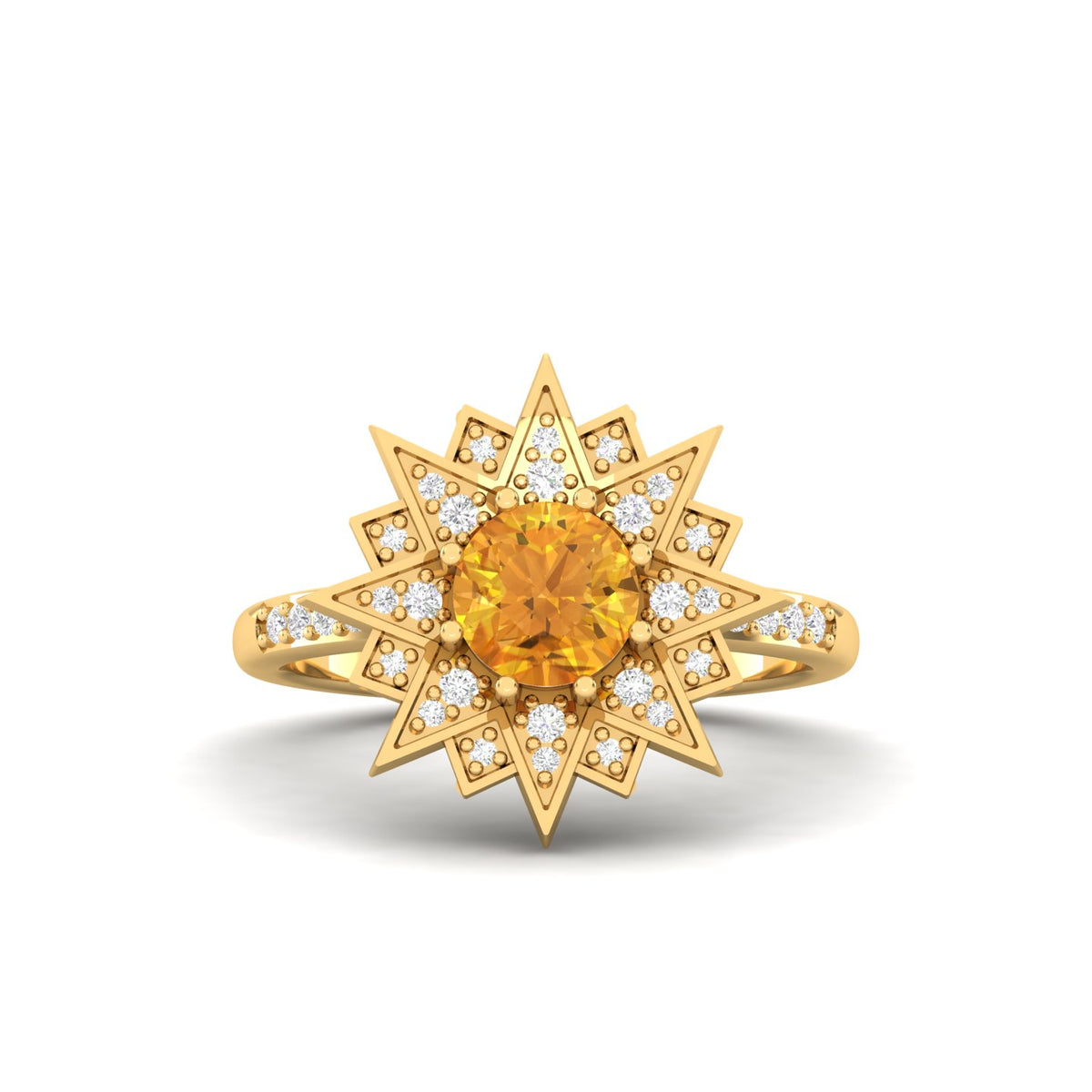Maurya Solitaire Citrine and Pave-Set Diamond Ice Flakes Engagement Ring