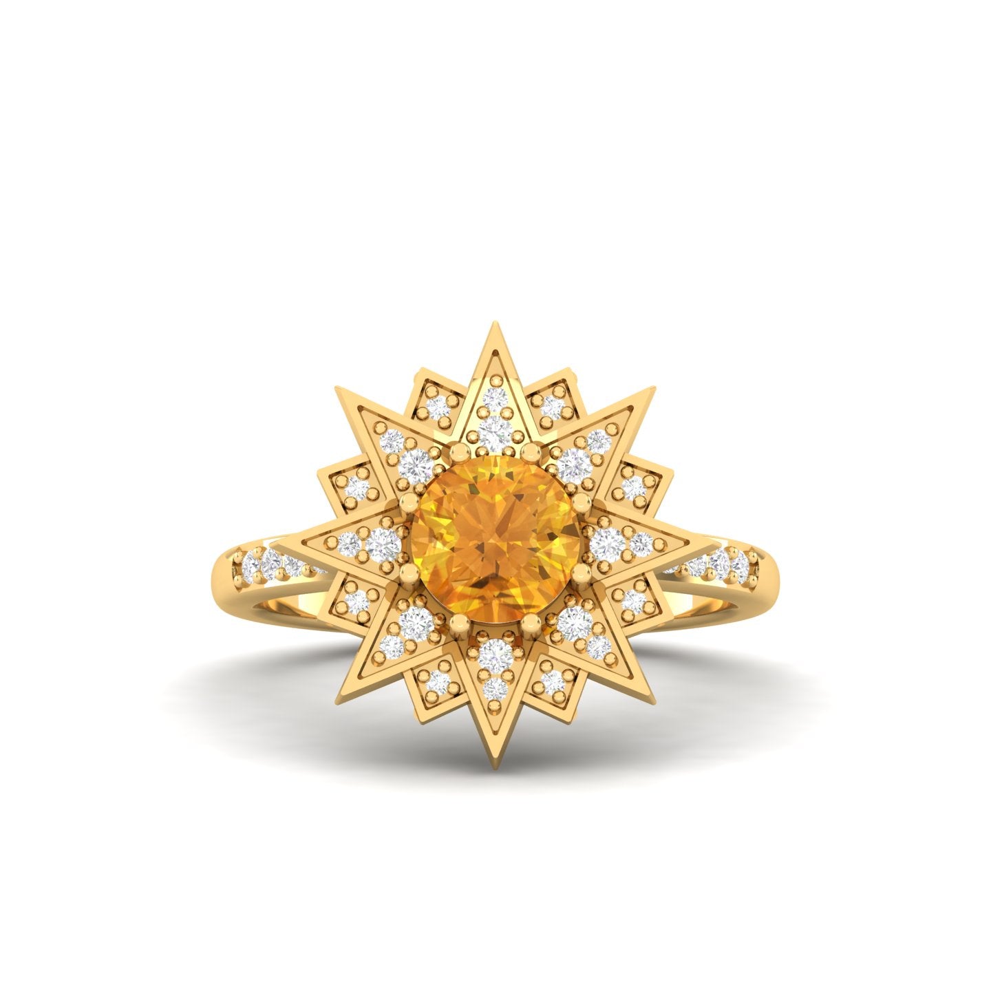Maurya Solitaire Citrine and Pave-Set Diamond Ice Flakes Engagement Ring
