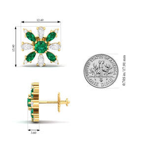 Maurya Floret Emerald and Fancy Diamond Stud Earrings