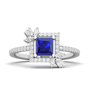 Maurya Solitaire Ruby Rose Garden Engagement Ring with Diamond Halo