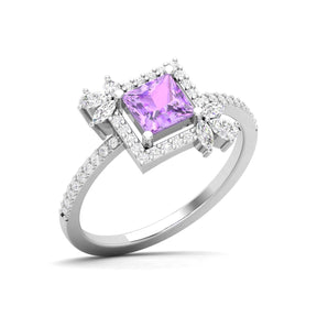 Maurya Solitaire Ruby Rose Garden Engagement Ring with Diamond Halo