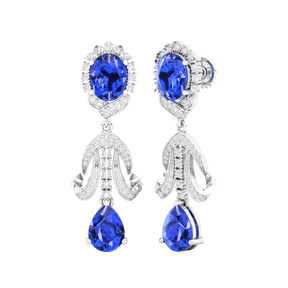 Maurya Utsokt Blue Sapphire Drop Earrings with Diamonds