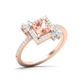 Maurya Solitaire Ruby Rose Garden Engagement Ring with Diamond Halo