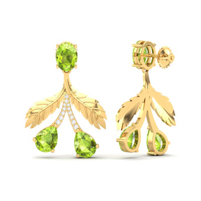 Maurya Plum Cluster Peridot Drop Earrings with Ruby and Diamonds