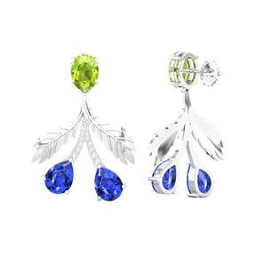 Maurya Plum Cluster Peridot Drop Earrings with Ruby and Diamonds