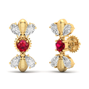 Maurya Honey Bee Push Back Earrings with Topaz and Diamonds