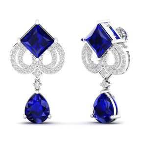 Maurya Blue Sapphire High Symbol Drop Earrings with Diamonds
