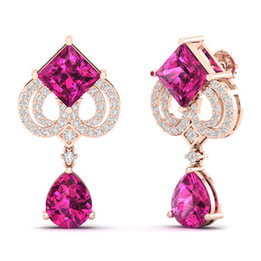 Maurya Blue Sapphire High Symbol Drop Earrings with Diamonds