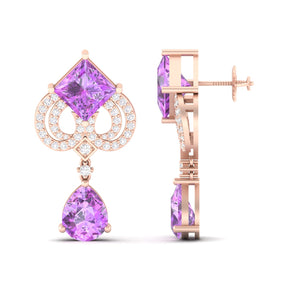 Maurya Blue Sapphire High Symbol Drop Earrings with Diamonds