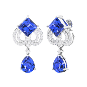 Maurya Blue Sapphire High Symbol Drop Earrings with Diamonds