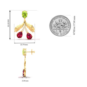 Maurya Plum Cluster Peridot Drop Earrings with Ruby and Diamonds