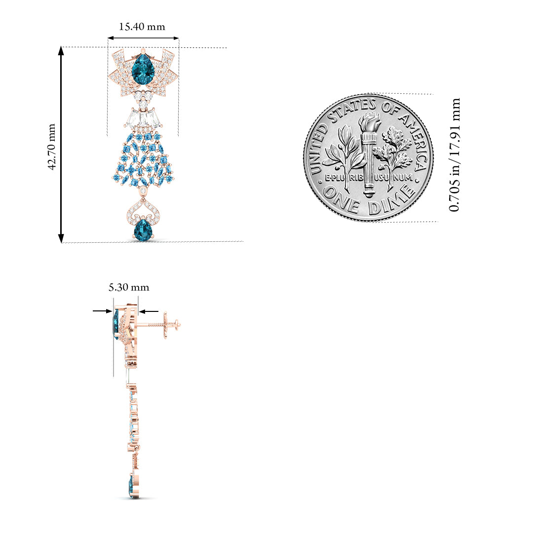 Maurya London Blue Topaz Hoist Drop Earrings with Diamonds