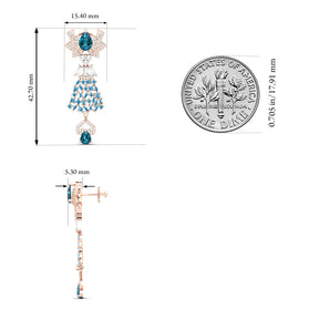 Maurya London Blue Topaz Hoist Drop Earrings with Diamonds
