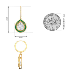 Maurya Sun Drop White Topaz Latch Back Earrings with Emerald Halo