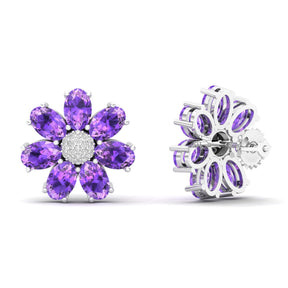 Maurya Fleur London Blue Topaz and Diamond Push Back Earrings