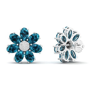Maurya Fleur London Blue Topaz and Diamond Push Back Earrings