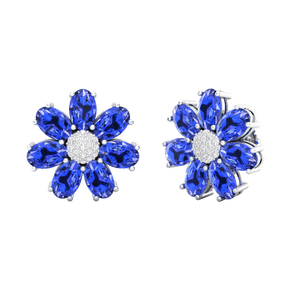Maurya Fleur London Blue Topaz and Diamond Push Back Earrings