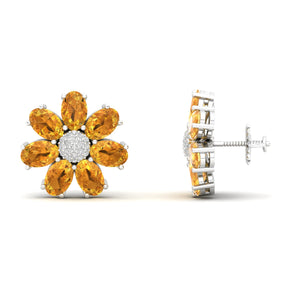 Maurya Fleur London Blue Topaz and Diamond Push Back Earrings