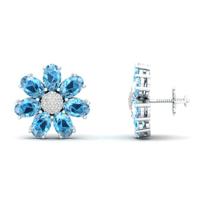 Maurya Fleur London Blue Topaz and Diamond Push Back Earrings