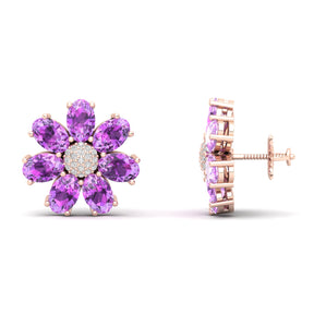 Maurya Fleur London Blue Topaz and Diamond Push Back Earrings