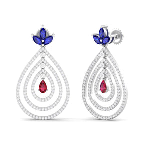 Maurya Fete Emerald Push Back Earrings with Ruby and Diamonds