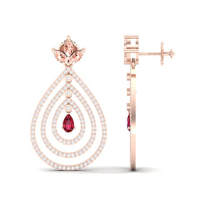 Maurya Fete Emerald Push Back Earrings with Ruby and Diamonds