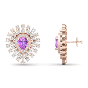 Maurya Boda Amethyst Push Back Earrings with Diamonds
