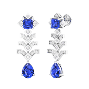 Maurya Blue Sapphire Elevation Drop Earrings with Diamonds