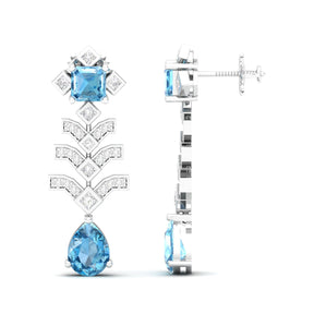 Maurya Blue Sapphire Elevation Drop Earrings with Diamonds