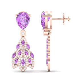 Maurya London Blue Topaz Peacock Fur Push Back Earrings with Diamonds