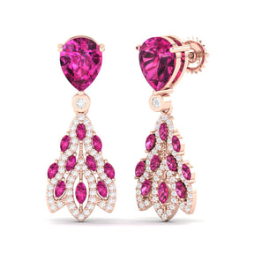 Maurya London Blue Topaz Peacock Fur Push Back Earrings with Diamonds