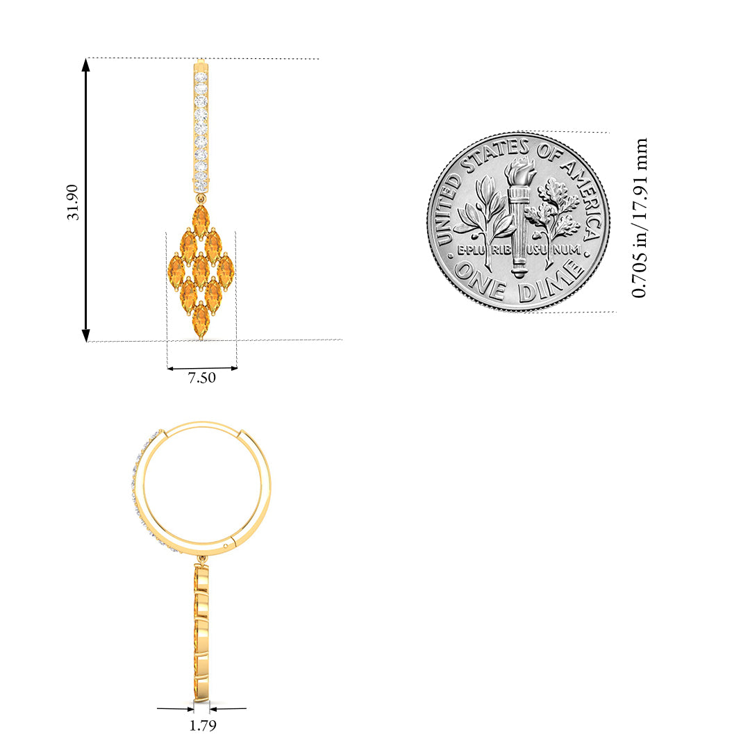 Maurya Pine-Spiration Citrine Huggie Hoop Earrings with Diamonds