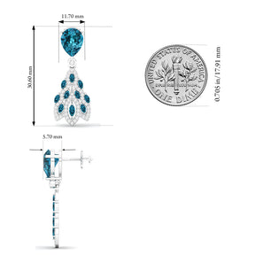Maurya London Blue Topaz Peacock Fur Push Back Earrings with Diamonds