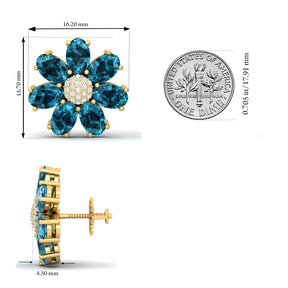 Maurya Fleur London Blue Topaz and Diamond Push Back Earrings